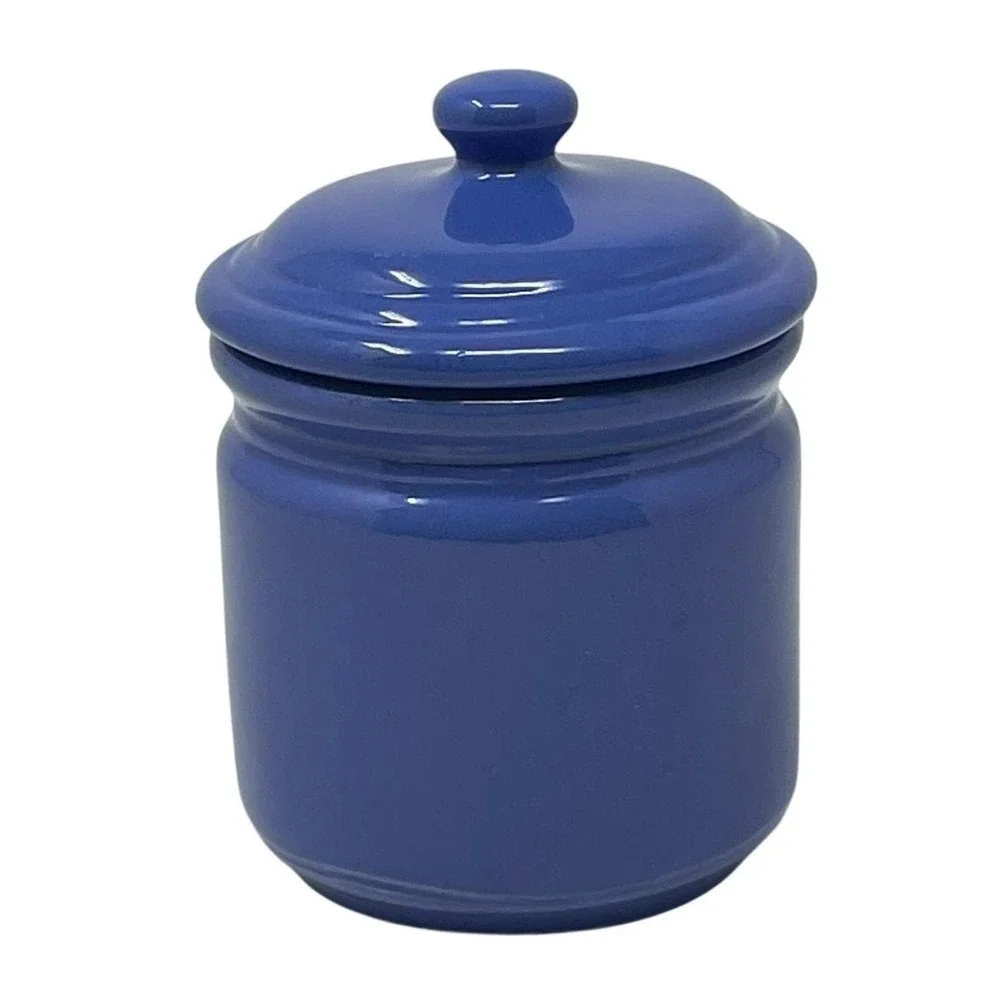 Sur La Table Cornflower Cobalt Blue Ceramic Canister Jar w Lid Berries Leaves